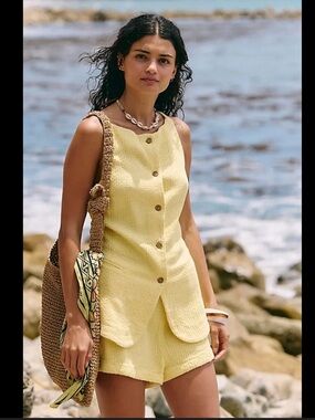 Free People Free-est Coastal Classy 2 Piece 100% Cotton Set NWT Yellow Medium